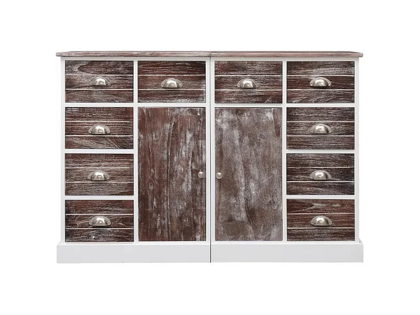 Buffet 2 portes 10 tiroirs paulownia et peuplier massif blanc et foncé Amatar