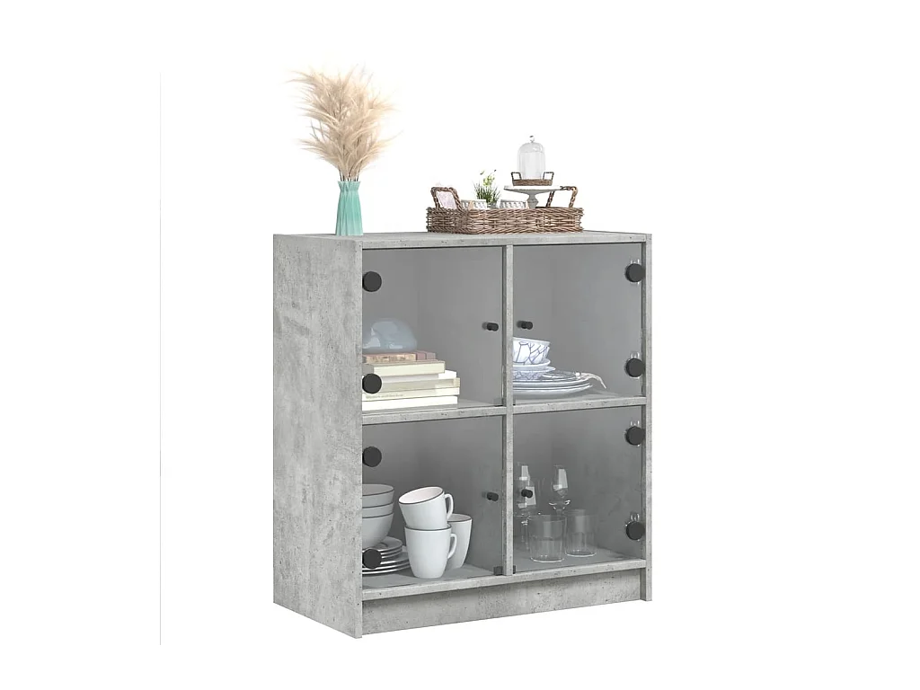 Armoire latérale avec portes en verre gris béton 68x37x75,5