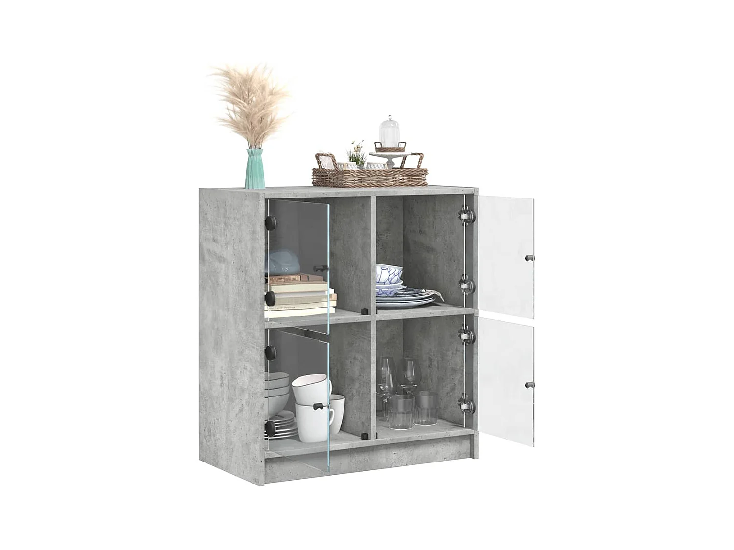 Armoire latérale avec portes en verre gris béton 68x37x75,5