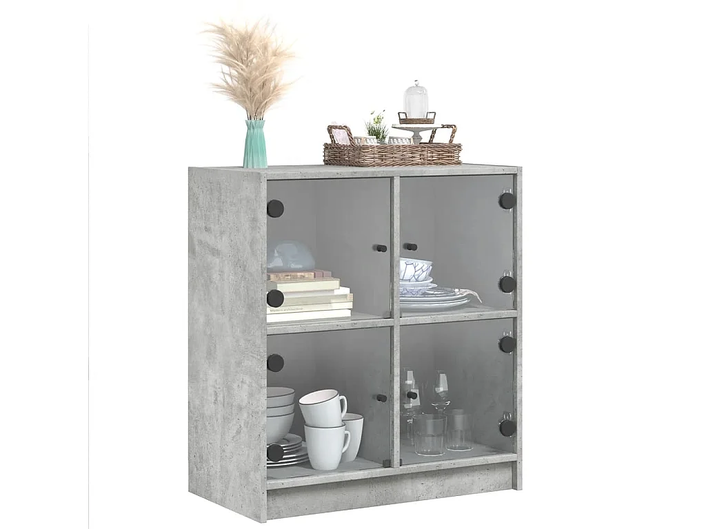 Armoire latérale avec portes en verre gris béton 68x37x75,5