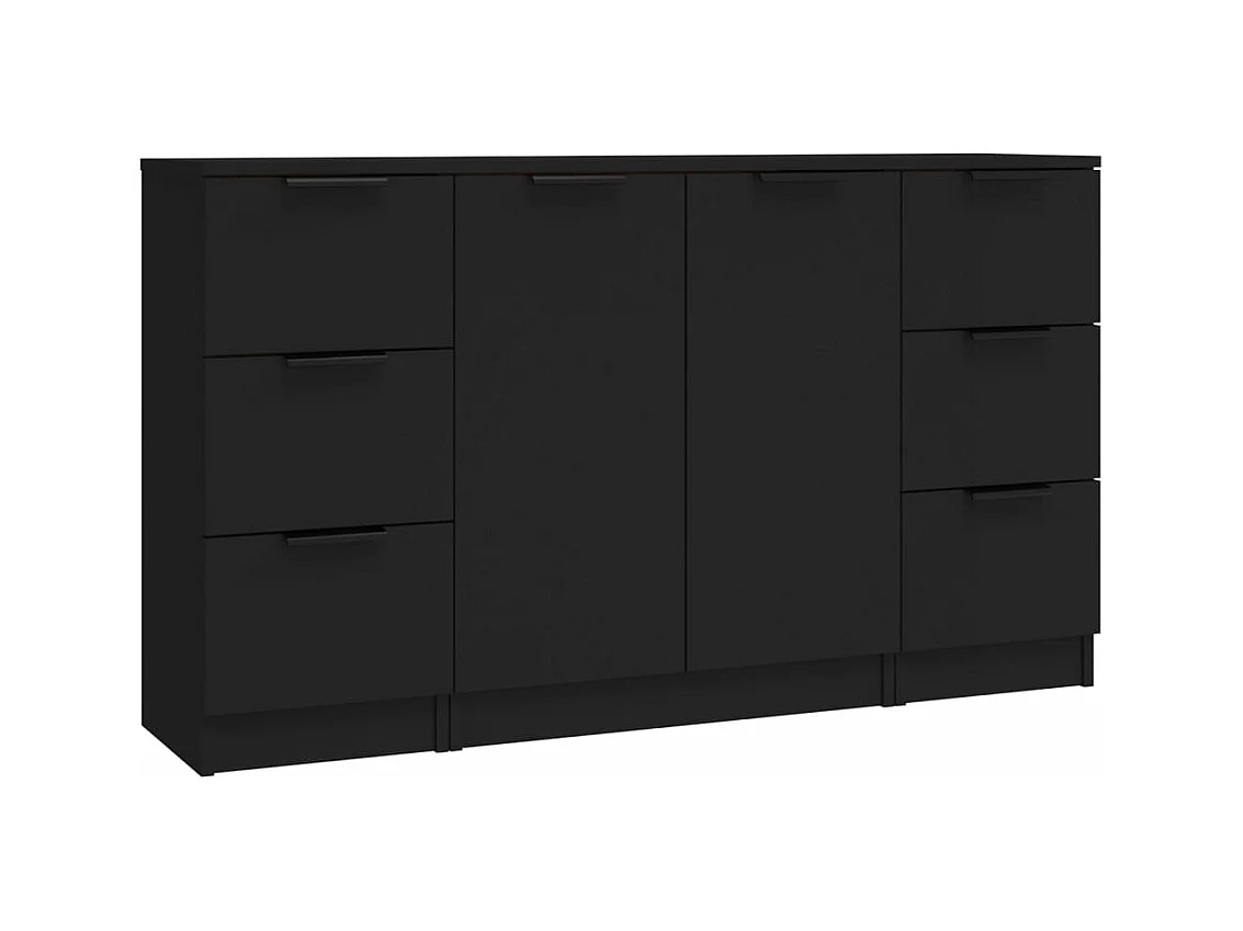 Buffets 3 pcs noir bois d'ingénierie