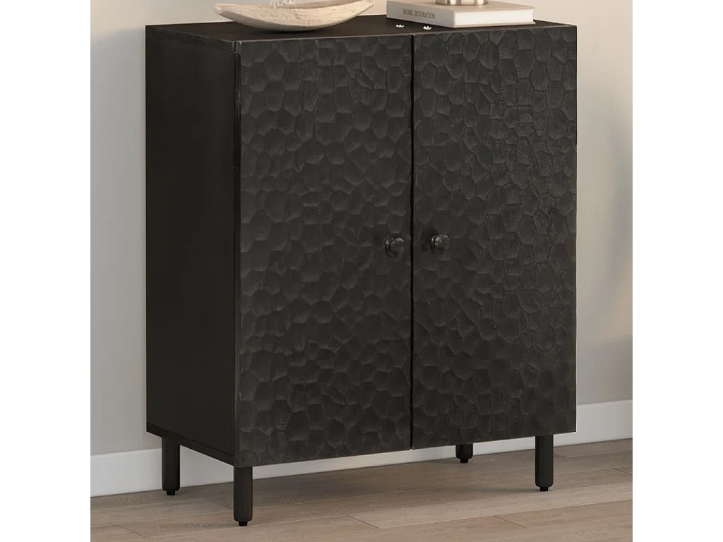 Armoire latérale noir 60x33x75 bois massif de manguier