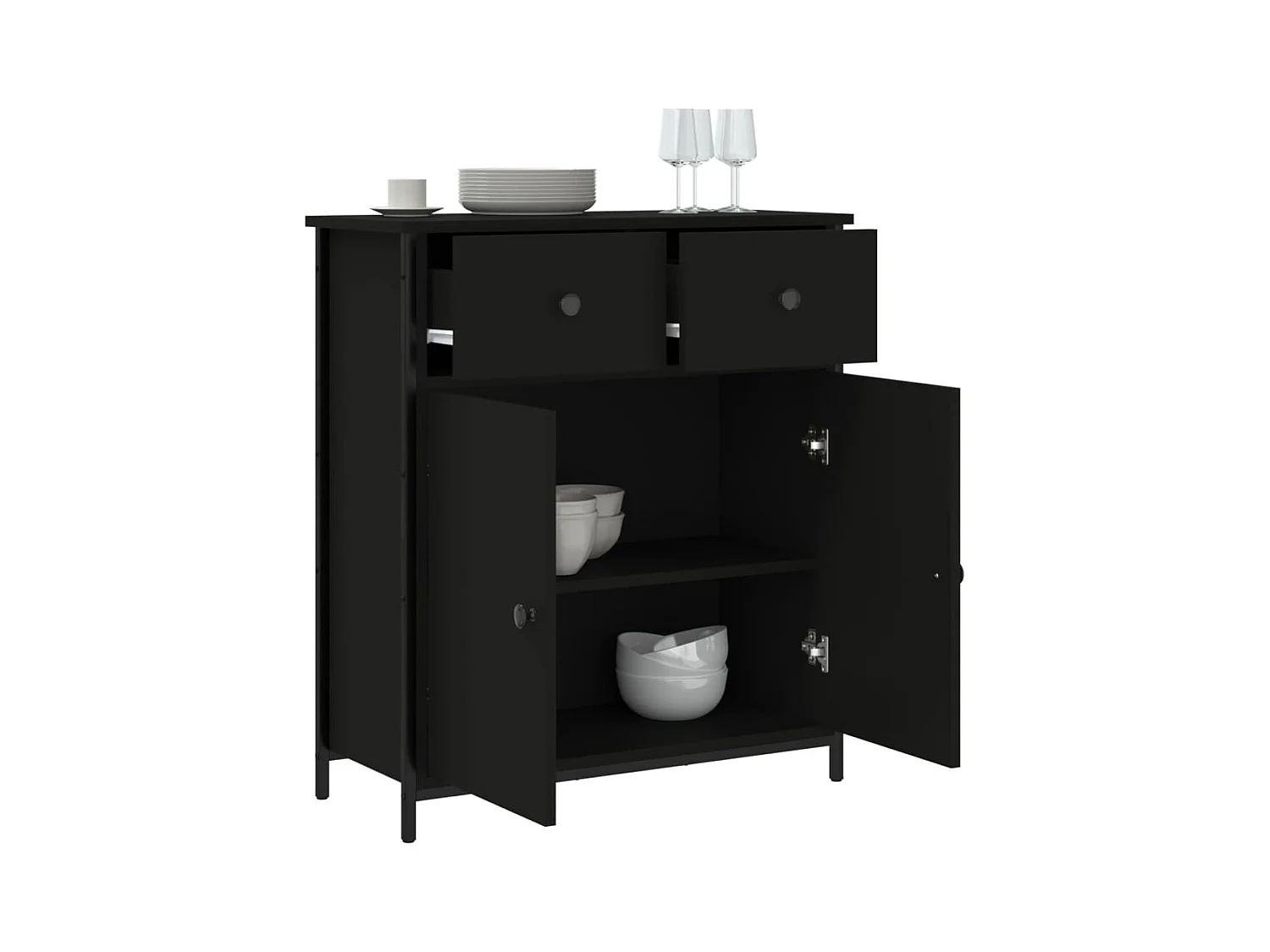 Buffet noir 70x30x80 bois d'ingénierie