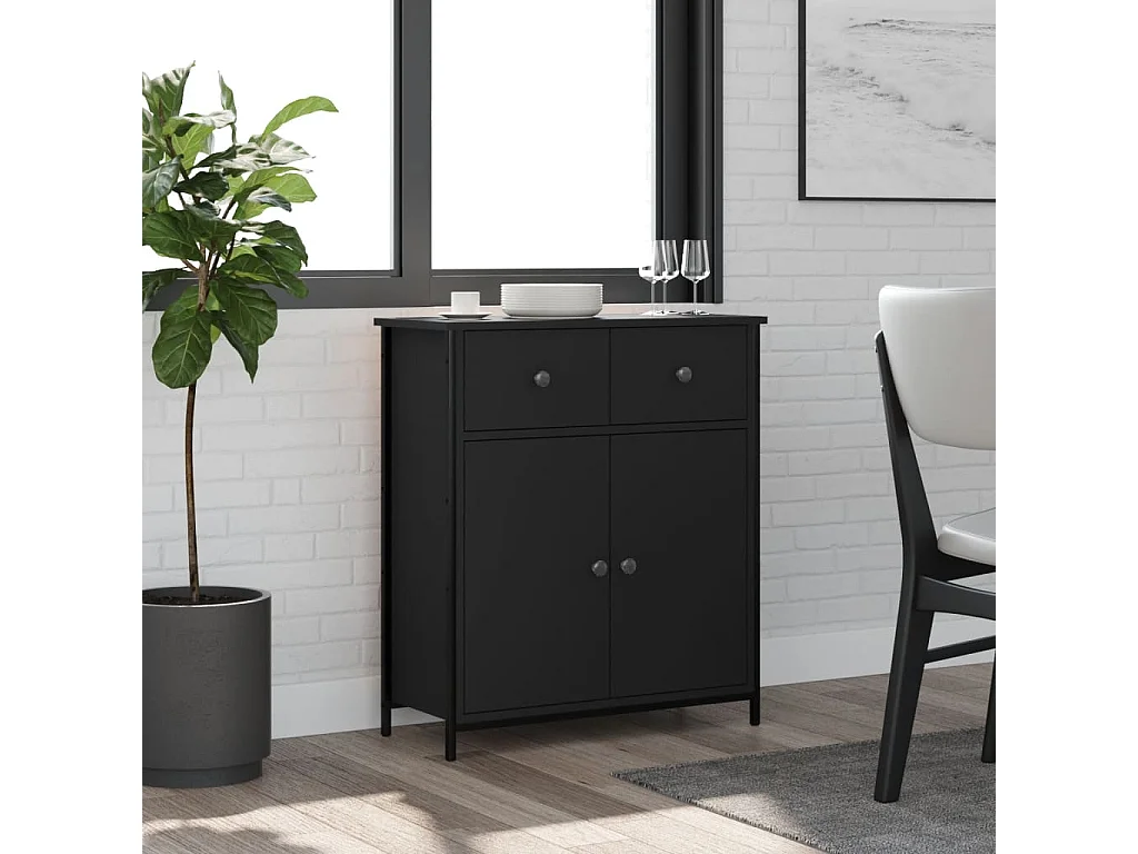 Buffet noir 70x30x80 bois d'ingénierie