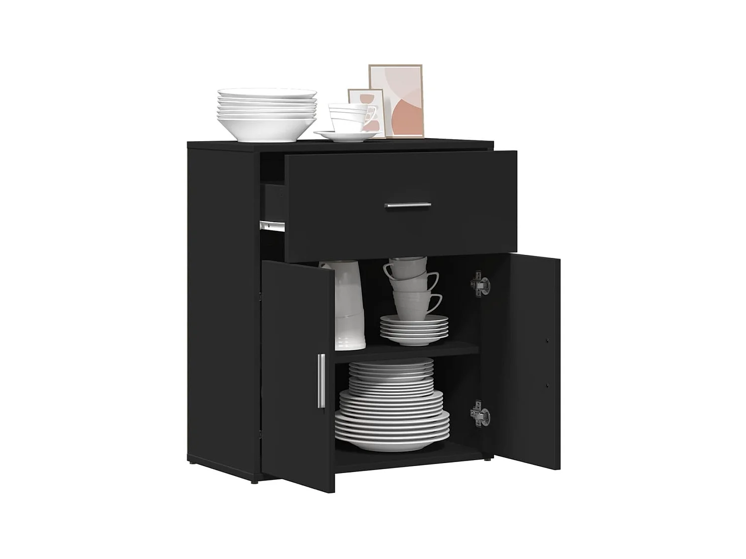 Buffet noir 60x31x70 bois d'ingénierie