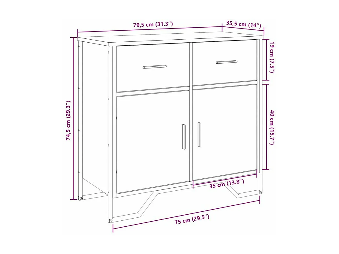 Buffet chêne marron 79,5x35,5x74,5 bois d'ingénierie