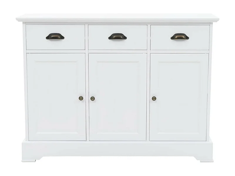 Buffet 3 tiroirs 3 portes Frenky 105cm - Bois massif blanc