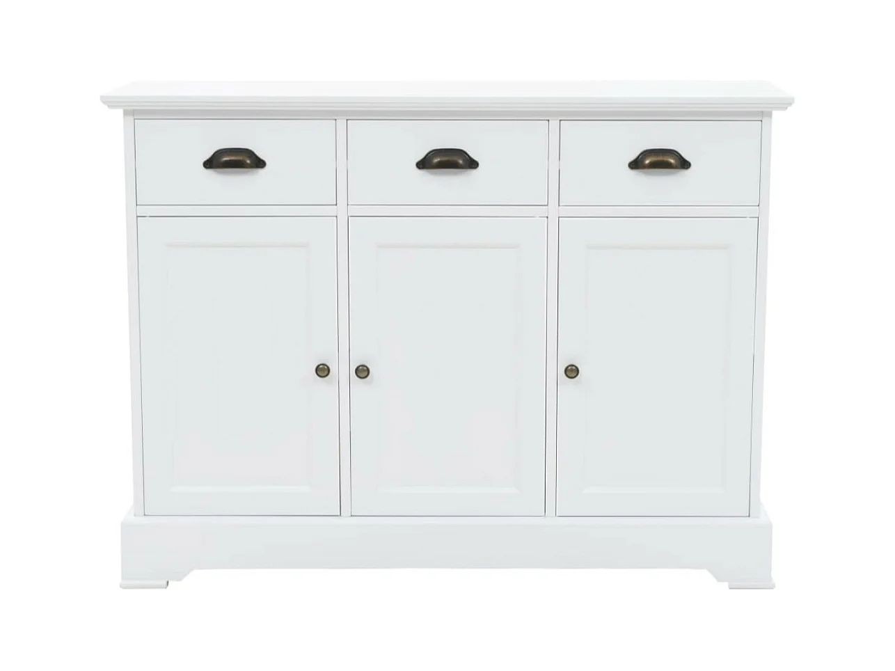 Buffet 3 tiroirs 3 portes Frenky 105cm - Bois massif blanc