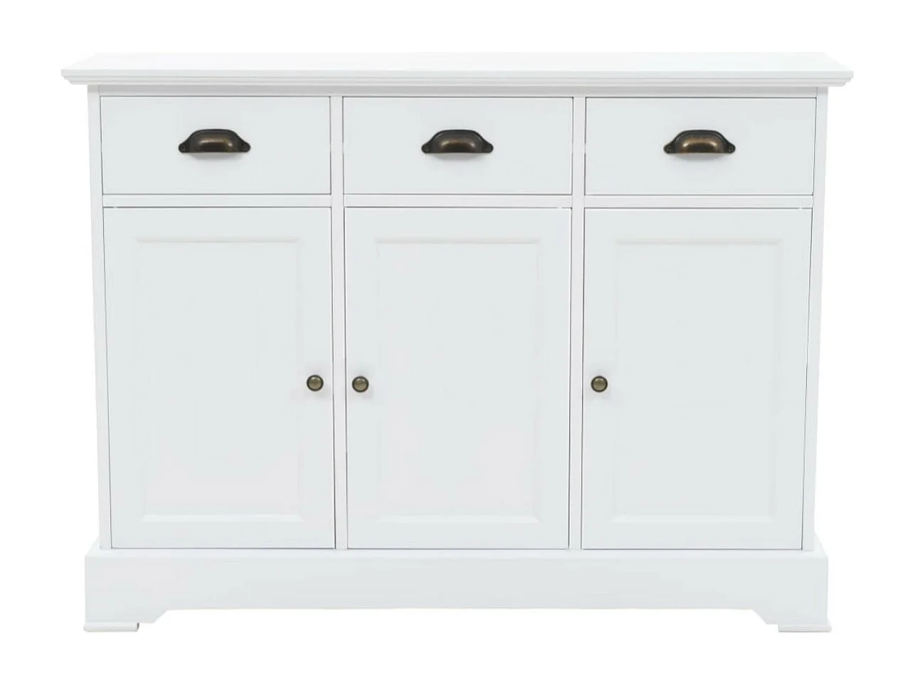 Buffet 3 tiroirs 3 portes Frenky 105cm - Bois massif blanc