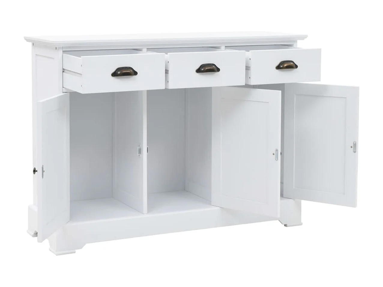 Buffet 3 tiroirs 3 portes Frenky 105cm - Bois massif blanc