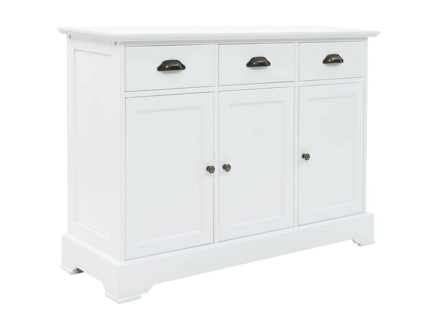 Buffet 3 tiroirs 3 portes Frenky 105cm - Bois massif blanc