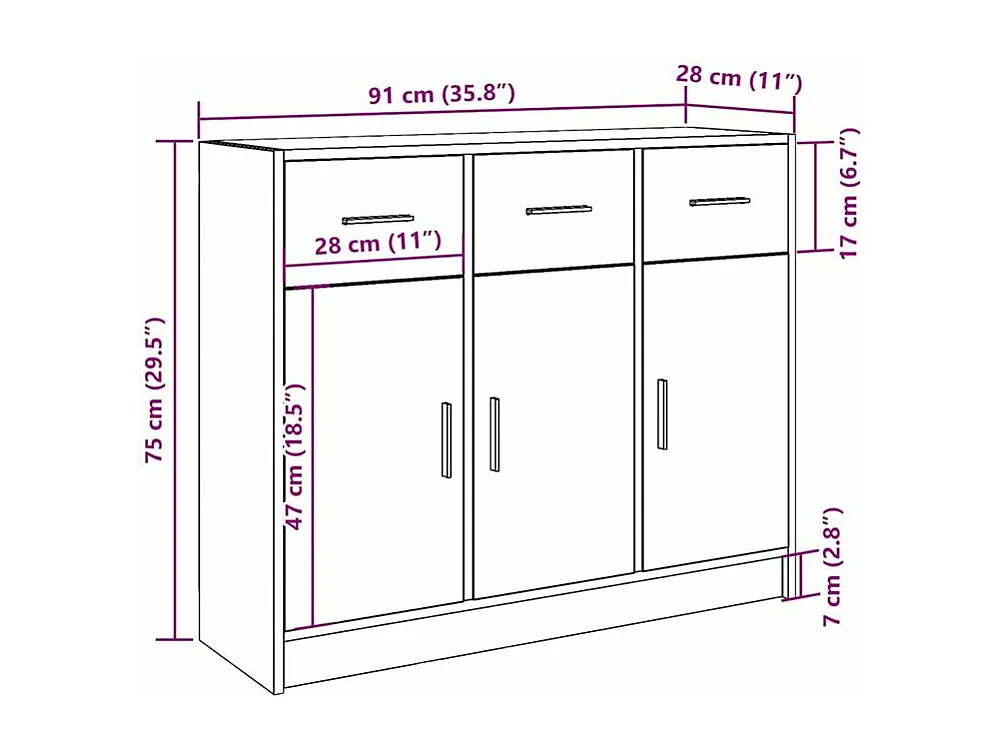 Buffet chêne artisanal 91x28x75 bois d'ingénierie