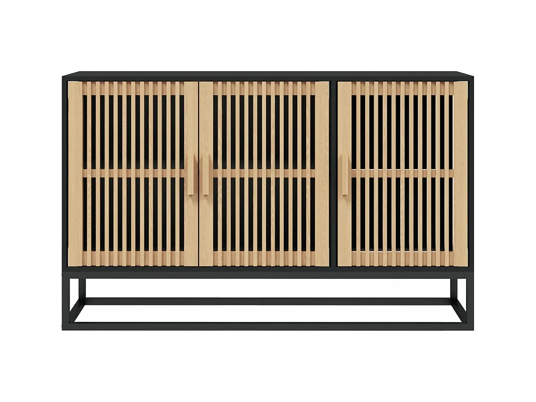Petit buffet en bois naturel 3 portes et pieds en métal noir 105cm - Modèle Bolivia-Couleur Noir