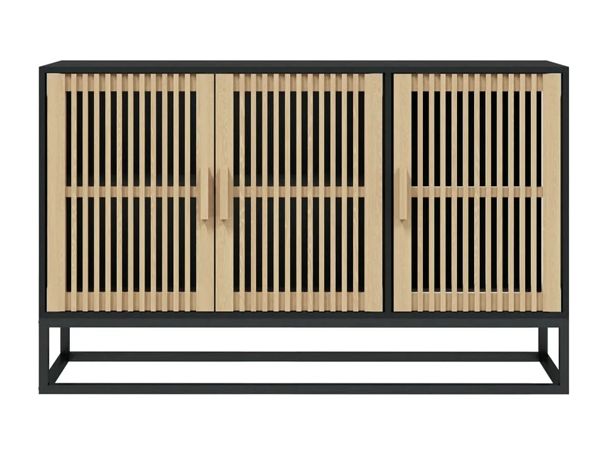 Petit buffet en bois naturel 3 portes et pieds en métal noir 105cm - Modèle Bolivia-Couleur Noir
