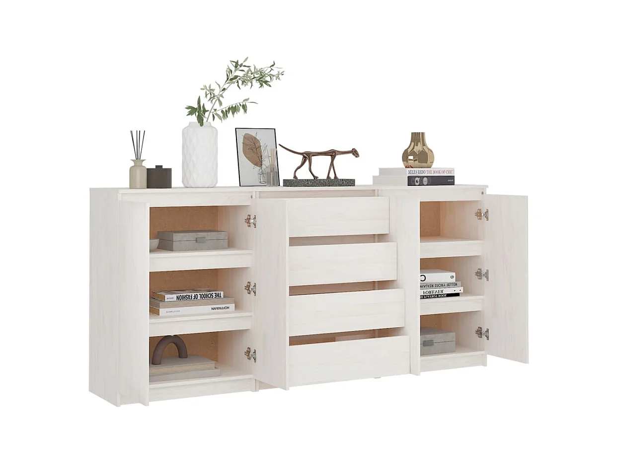 Armoires latérales 3 pcs Blanc Bois de pin massif