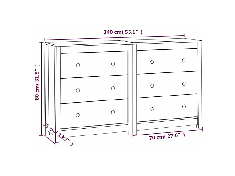 Buffet 140x35x80 Bois massif de pin