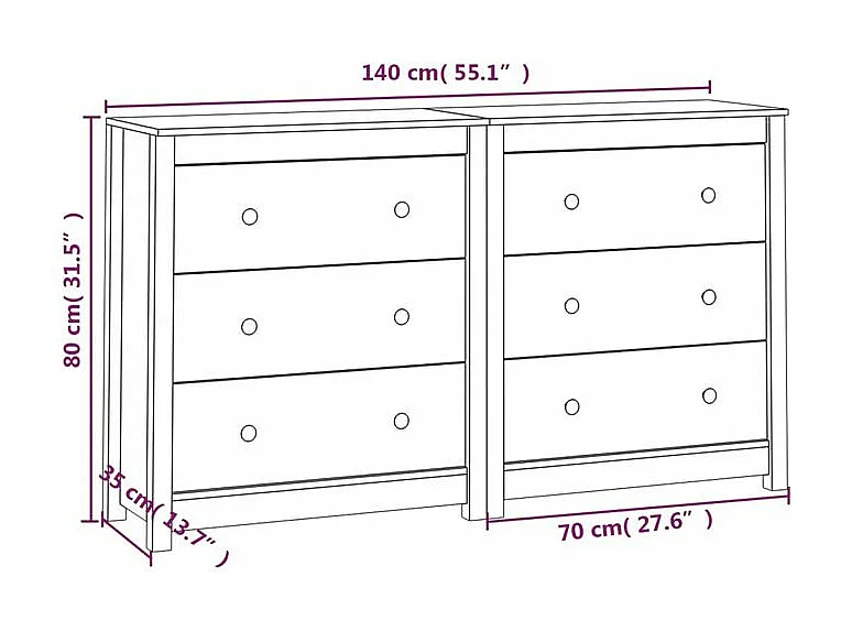 Buffet 140x35x80 Bois massif de pin