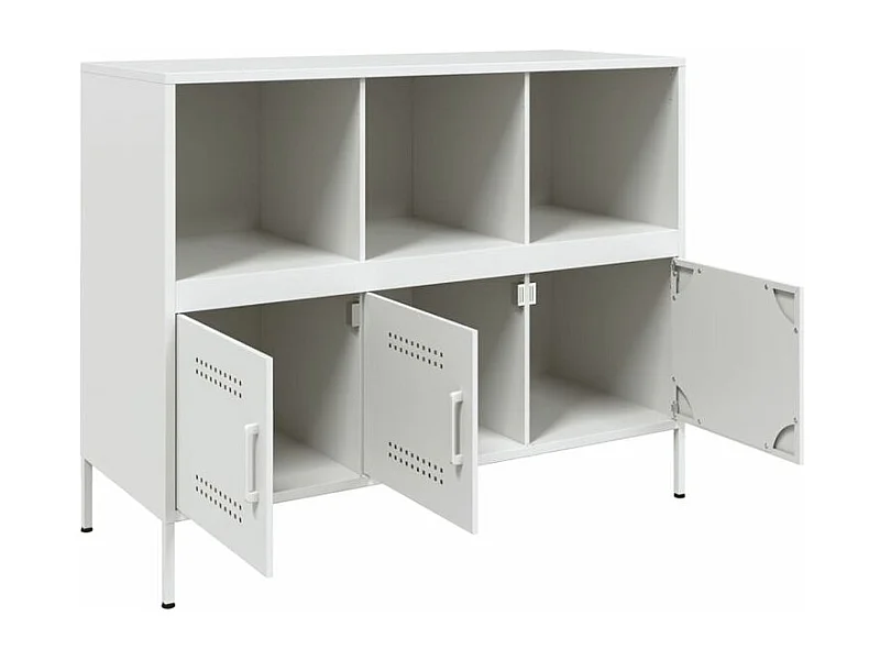 Meuble de rangement 3 portes 3 niches en acier Klavin 100cm - Style Industriel-Couleur Blanc