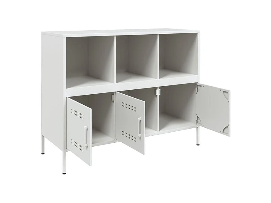 Meuble de rangement 3 portes 3 niches en acier Klavin 100cm - Style Industriel-Couleur Blanc