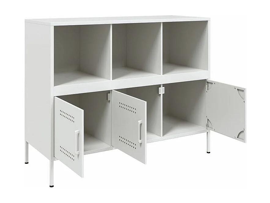 Meuble de rangement 3 portes 3 niches en acier Klavin 100cm - Style Industriel-Couleur Blanc