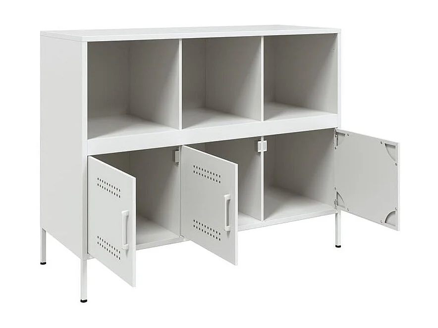 Meuble de rangement 3 portes 3 niches en acier Klavin 100cm - Style Industriel-Couleur Blanc