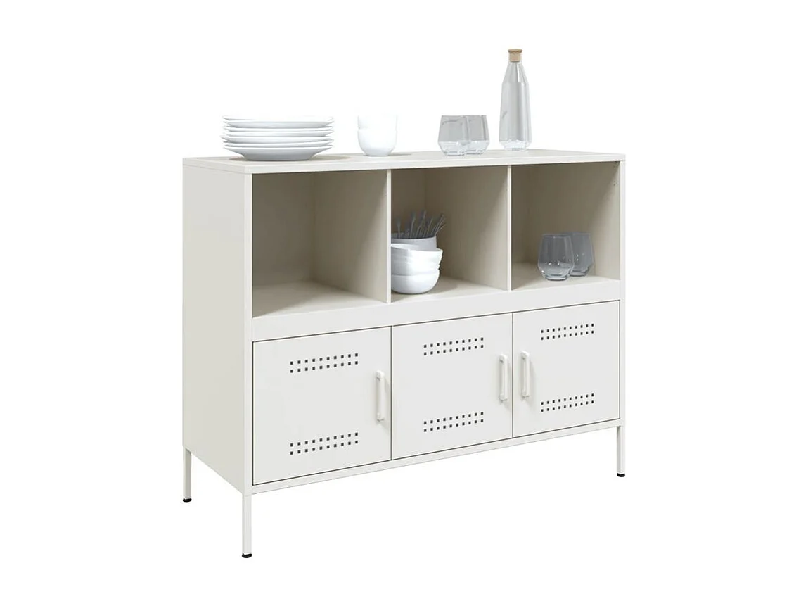 Meuble de rangement 3 portes 3 niches en acier Klavin 100cm - Style Industriel-Couleur Blanc