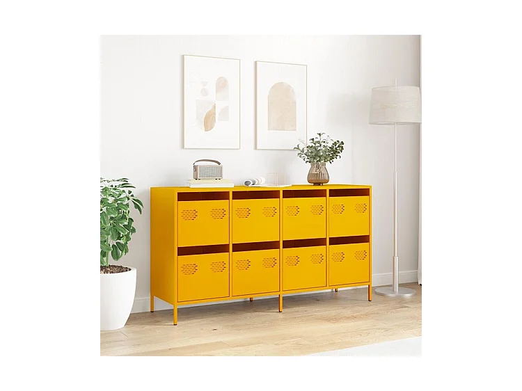 Buffet jaune moutarde 135x39x73,5 acier laminé à froid