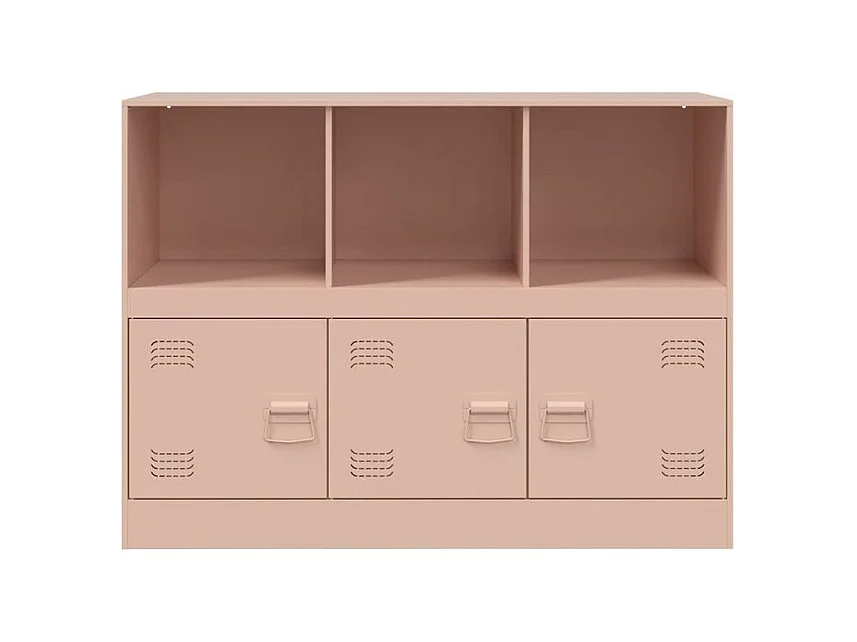 Meuble de rangement 3 portes 3 niches en acier Lazard 99cm - Style Industriel-Couleur Rose clair