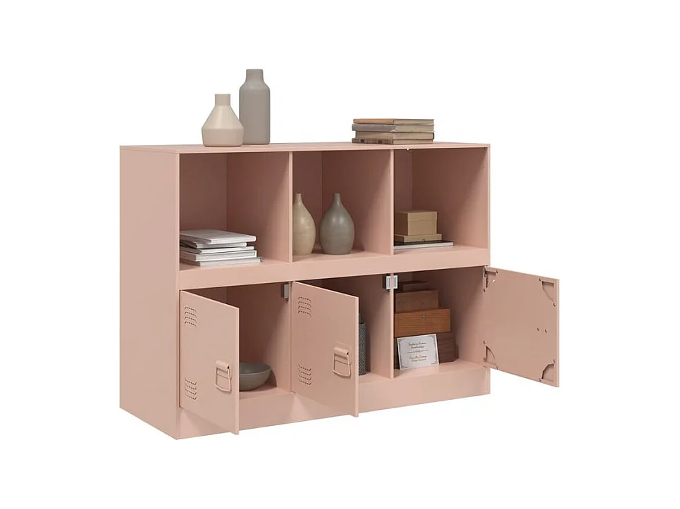 Meuble de rangement 3 portes 3 niches en acier Lazard 99cm - Style Industriel-Couleur Rose clair