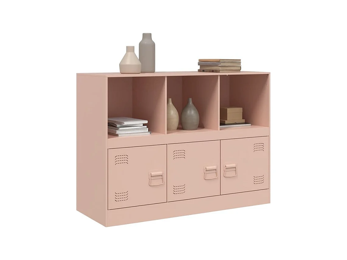 Meuble de rangement 3 portes 3 niches en acier Lazard 99cm - Style Industriel-Couleur Rose clair