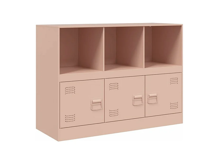 Meuble de rangement 3 portes 3 niches en acier Lazard 99cm - Style Industriel-Couleur Rose clair