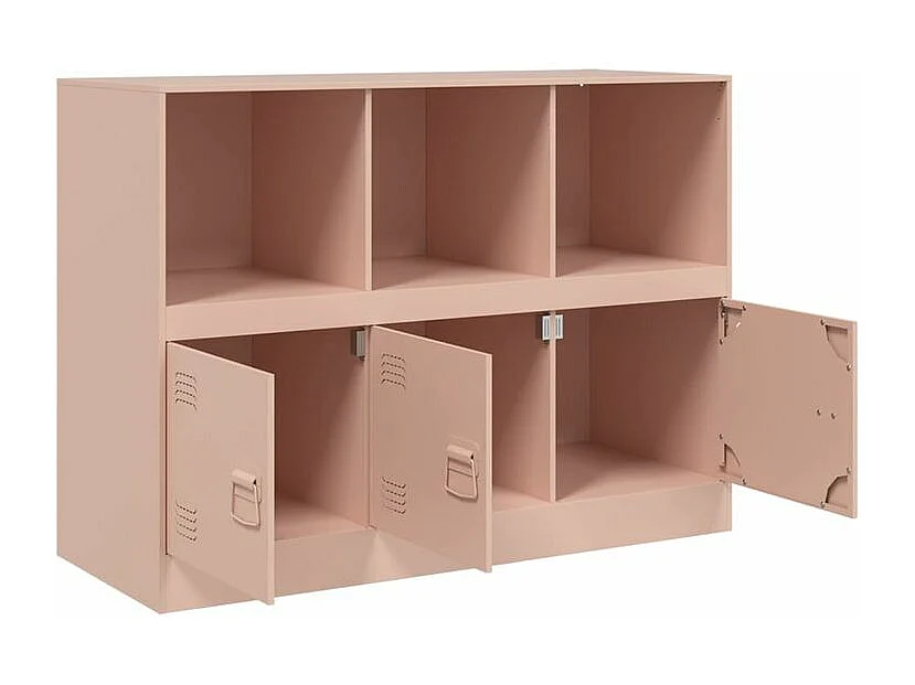 Meuble de rangement 3 portes 3 niches en acier Lazard 99cm - Style Industriel-Couleur Rose clair
