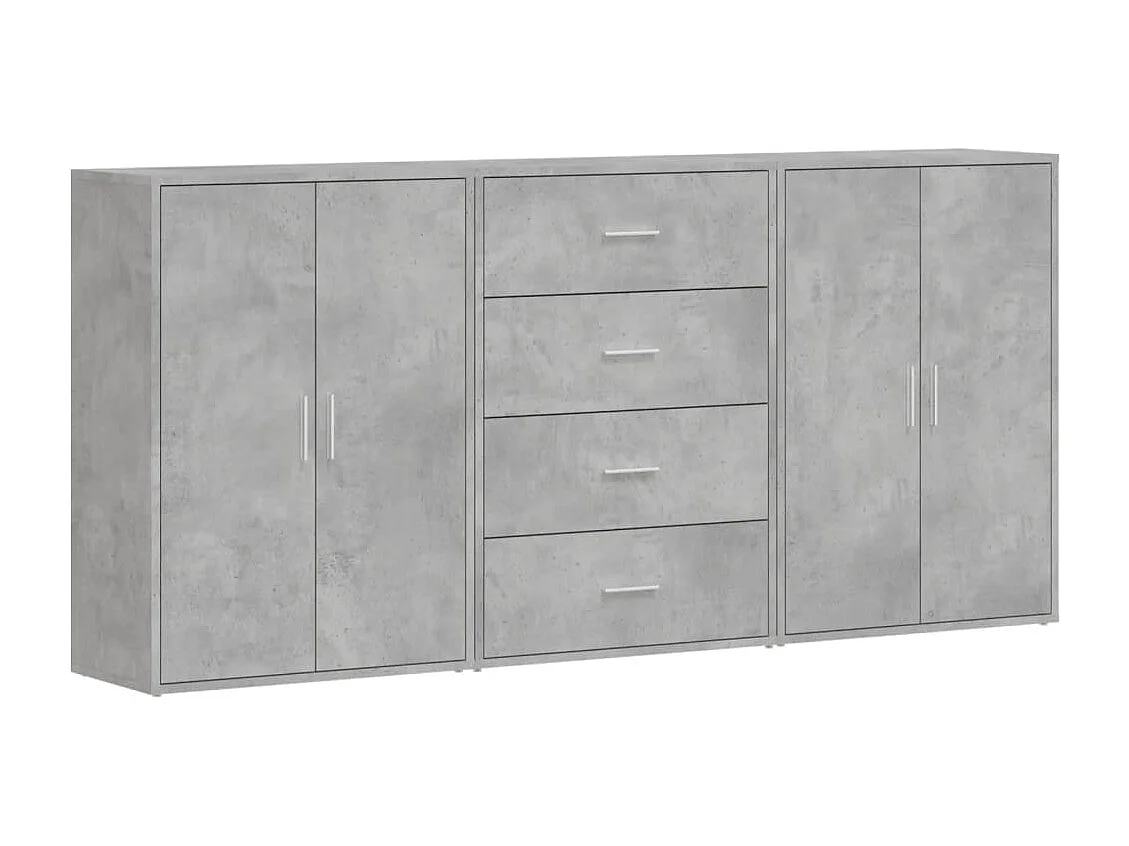 Buffets 3 pcs gris béton 60x31x84 bois d'ingénierie