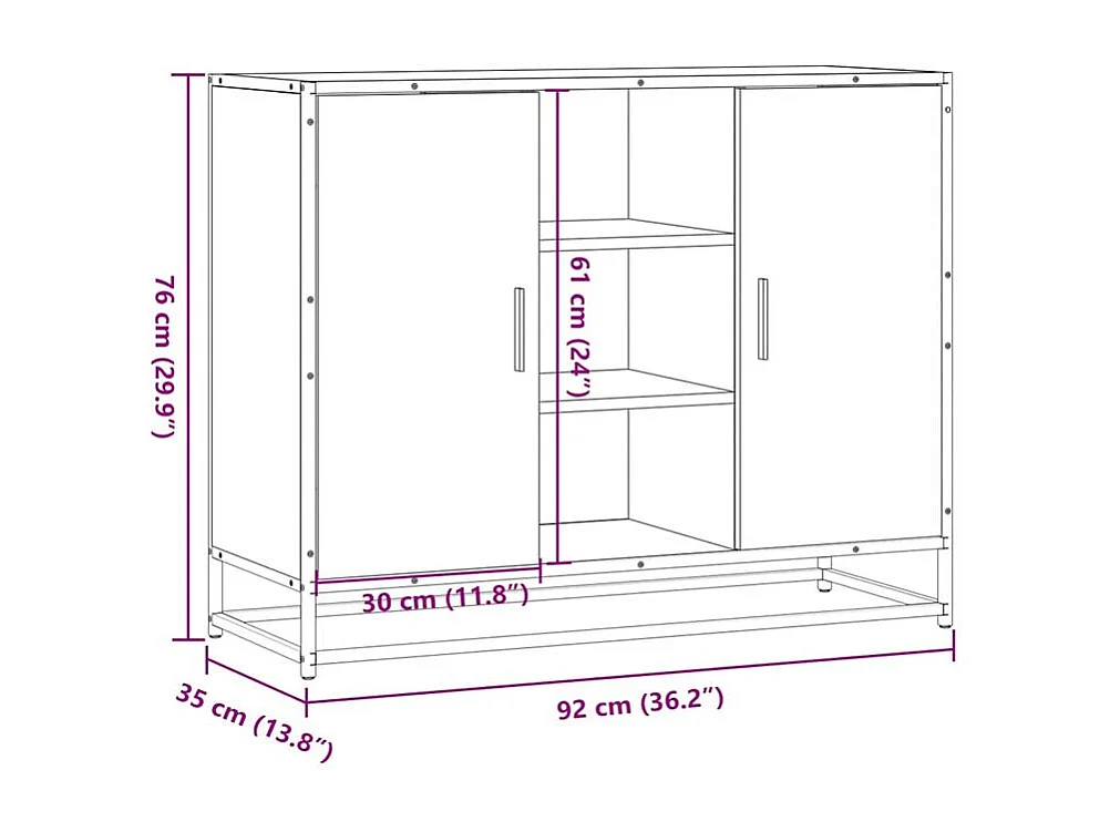 Buffet sonoma gris 92x35x76 bois d'ingénierie
