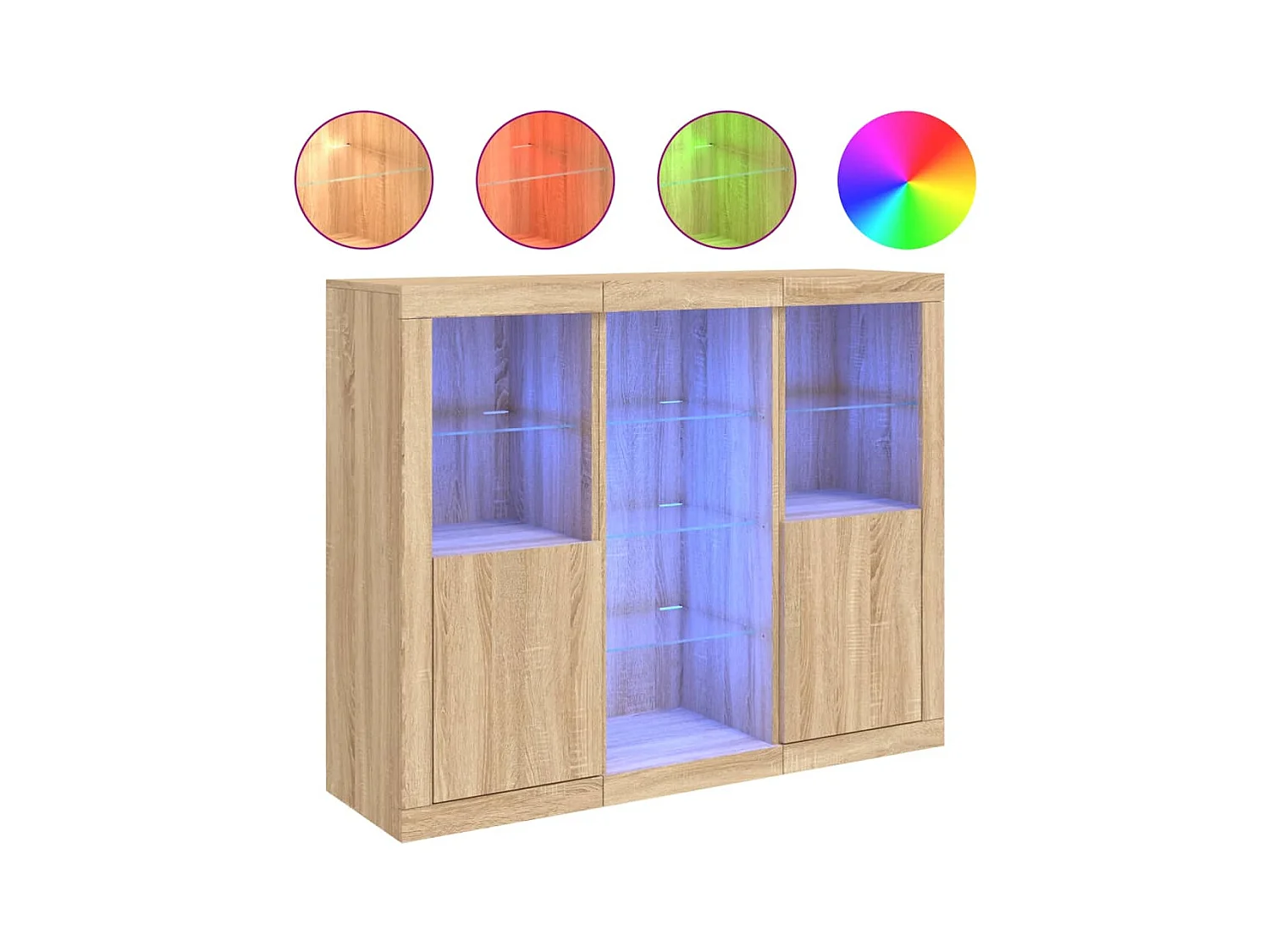 Buffets avec lumières LED 3 pcs chêne sonoma bois d'ingénierie