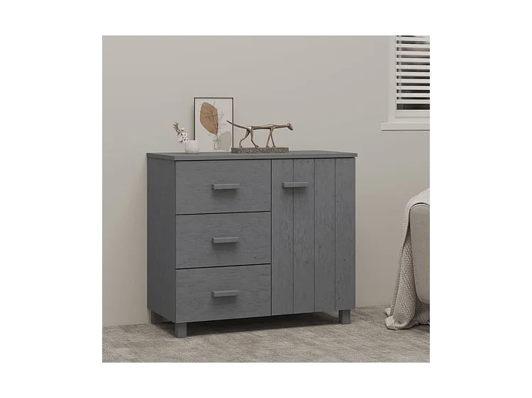 Buffet HAMAR Gris foncé 90x40x80 Bois massif de pin