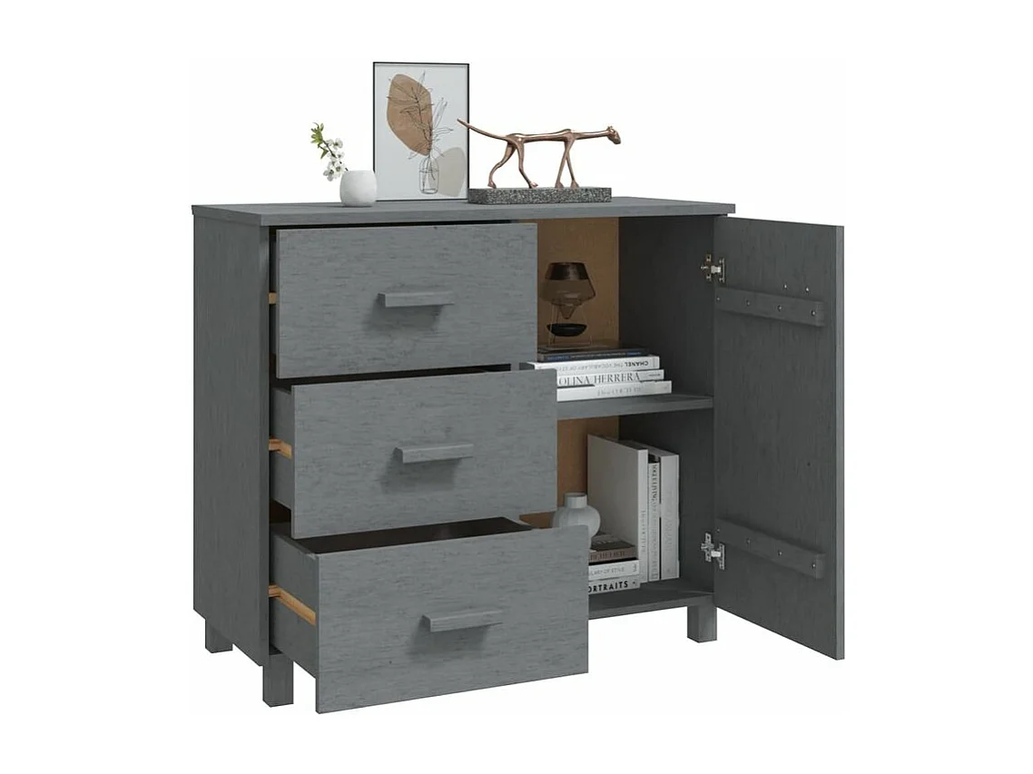 Buffet HAMAR Gris foncé 90x40x80 Bois massif de pin