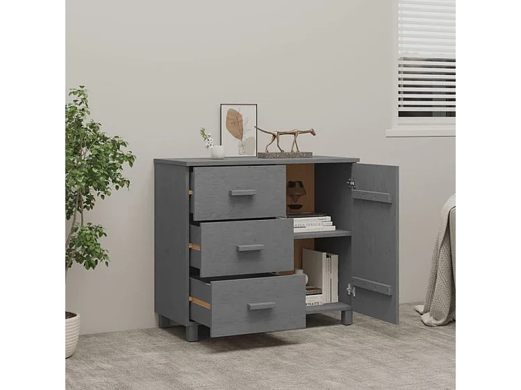 Buffet HAMAR Gris foncé 90x40x80 Bois massif de pin