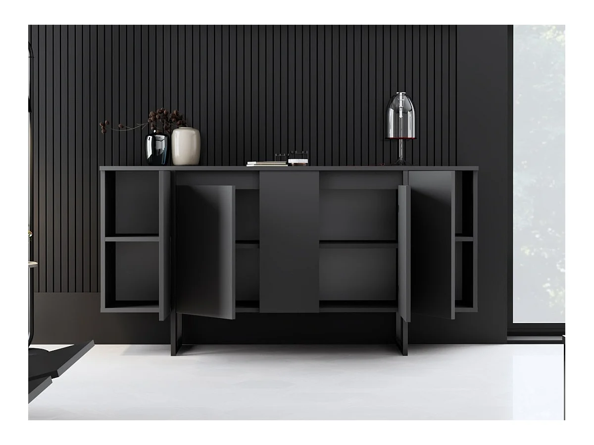 Buffet bas moderne bois et pieds métal noir Kandry 160cm