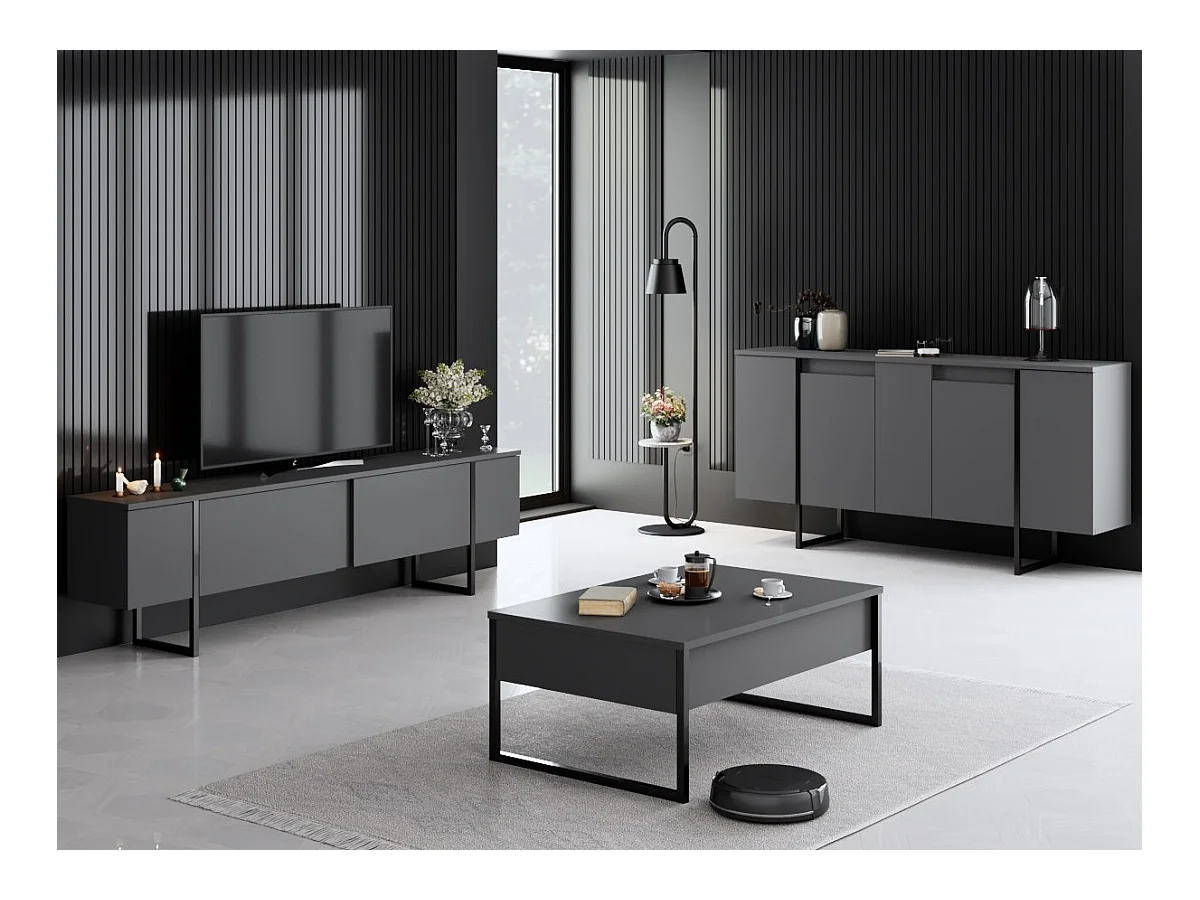 Buffet bas moderne bois et pieds métal noir Kandry 160cm