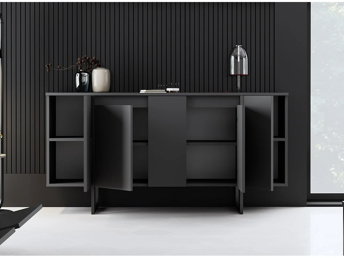 Buffet bas moderne bois et pieds métal noir Kandry 160cm