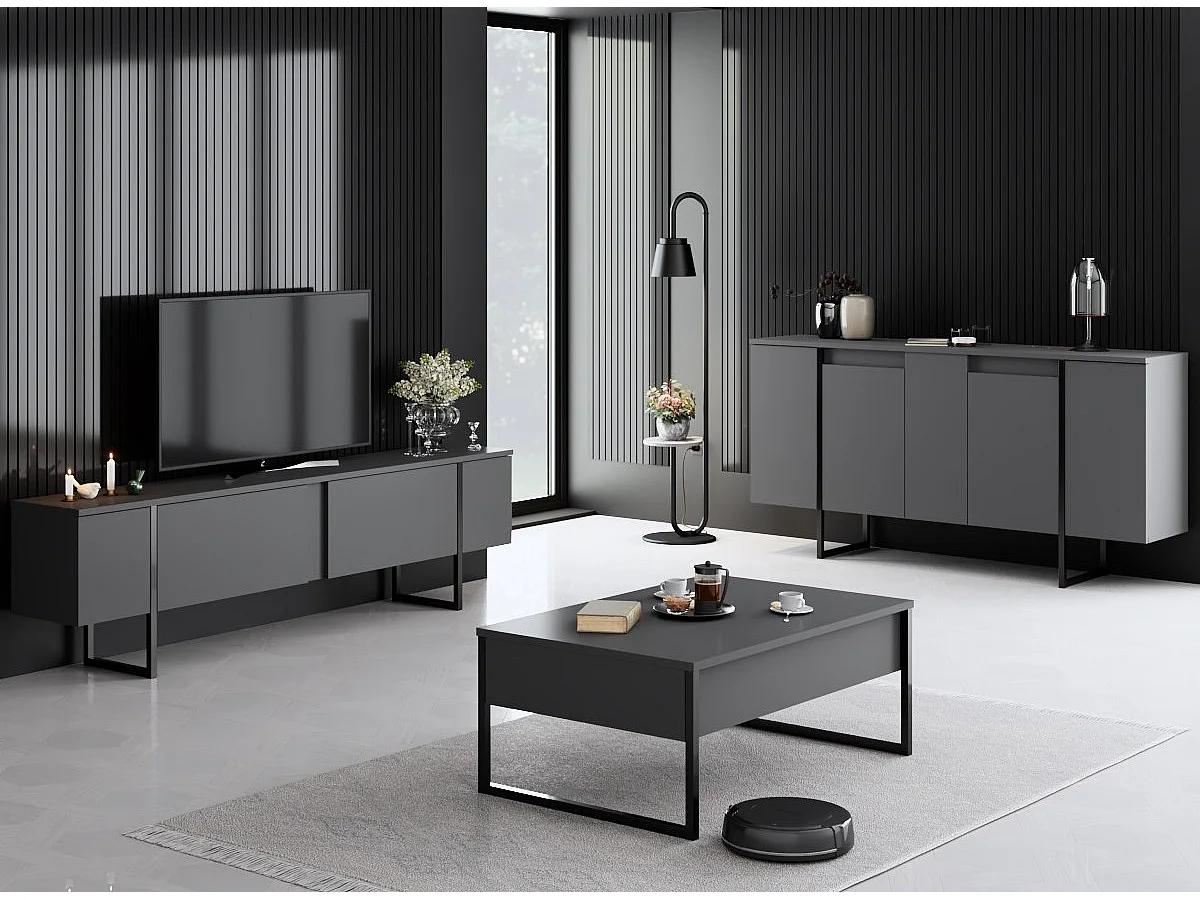 Buffet bas moderne bois et pieds métal noir Kandry 160cm