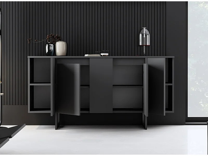 Buffet bas moderne bois et pieds métal noir Kandry 160cm