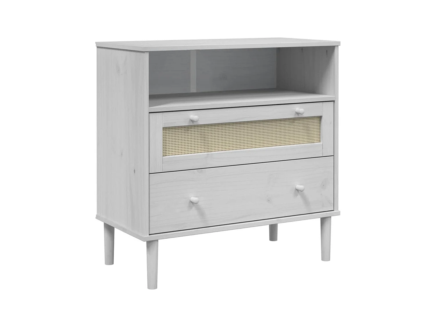 Buffet SENJA aspect rotin blanc 80x40x80 bois massif de pin