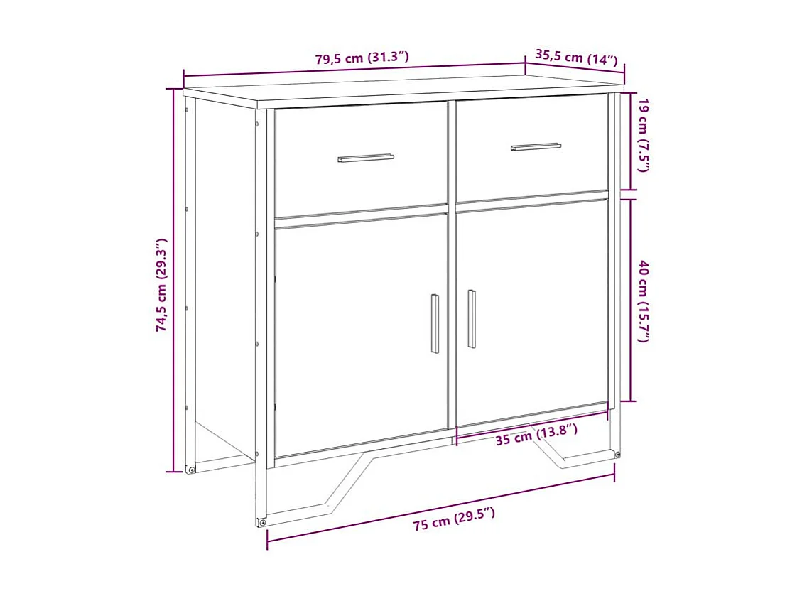 Buffet chêne sonoma 79,5x35,5x74,5 bois d'ingénierie