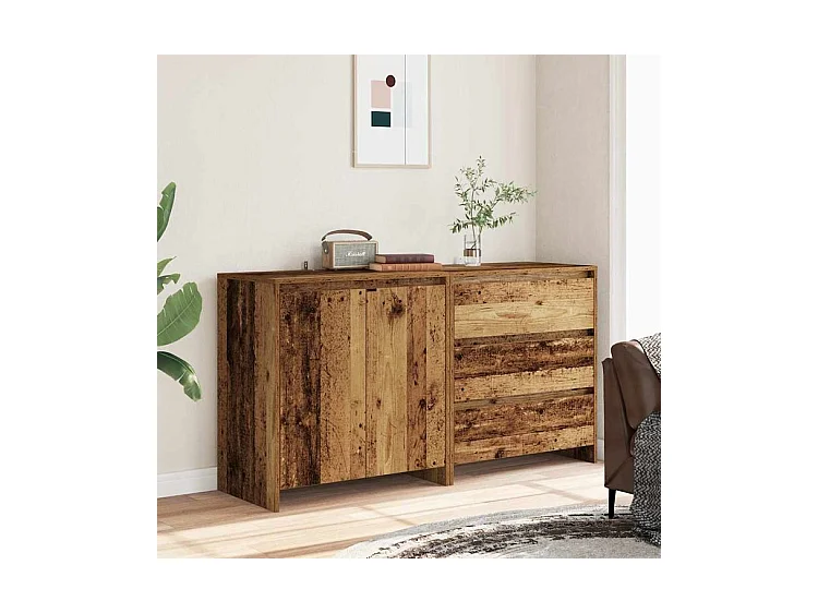 Buffet 2 pcs vieux bois bois d'ingénierie