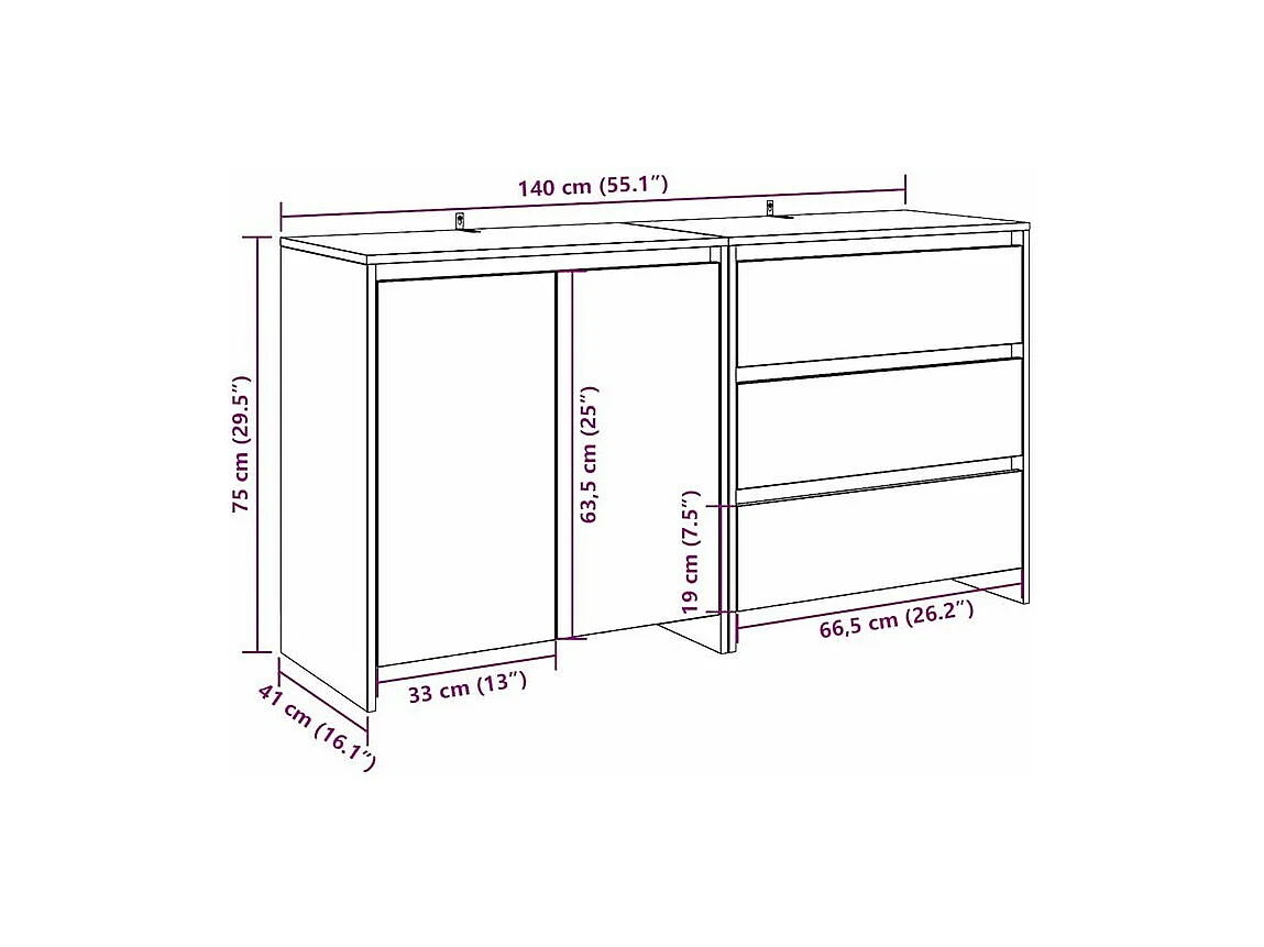 Buffet 2 pcs vieux bois bois d'ingénierie