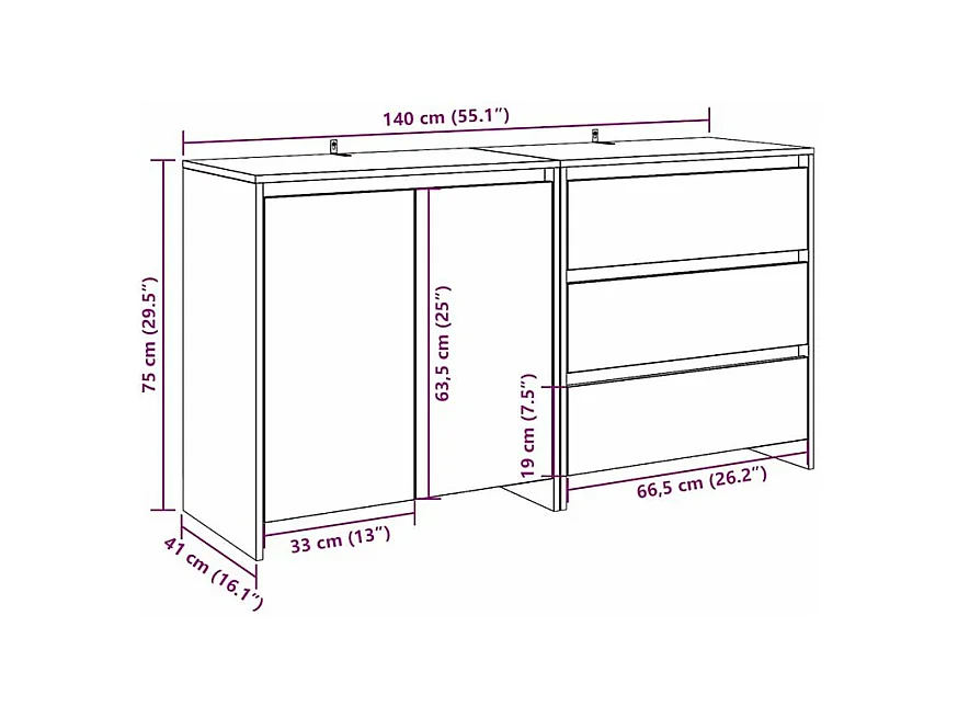 Buffet 2 pcs vieux bois bois d'ingénierie