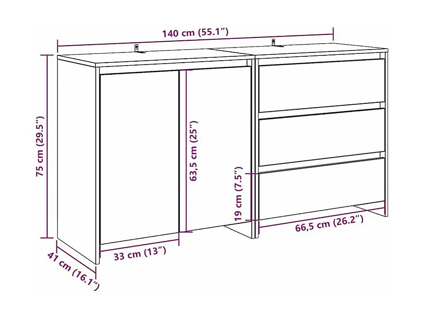 Buffet 2 pcs vieux bois bois d'ingénierie