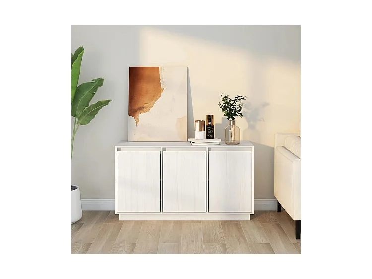 Petit buffet 3 portes en bois massif de pin Romane – Style classique et fonctionnel-Couleur Blanc